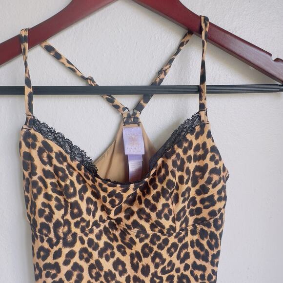 Savage X Fenty Leopard Print Slip Dress Black Lace Trim Cami Dress Size Small - Picture 4 of 13